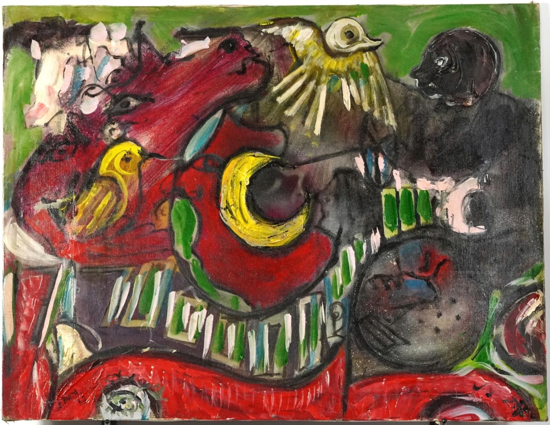 Abstract composition, figures and birds, oil on canvas, unframed, 89cm x 69cm - Bild 4 aus 12