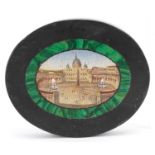 19th century Italian black slate,malachite and micro mosaic desk paperweight inlaid with a view of