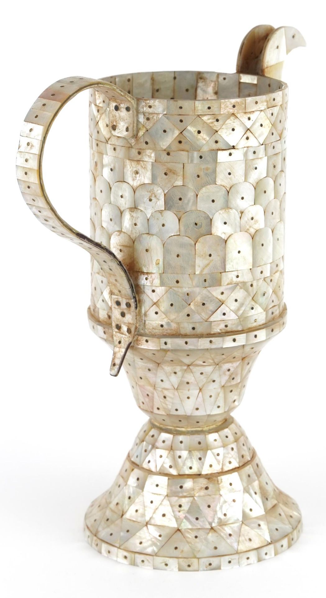 Indian Goa mother of pearl jug formed of pinned sections, 25cm high - Image 3 of 6