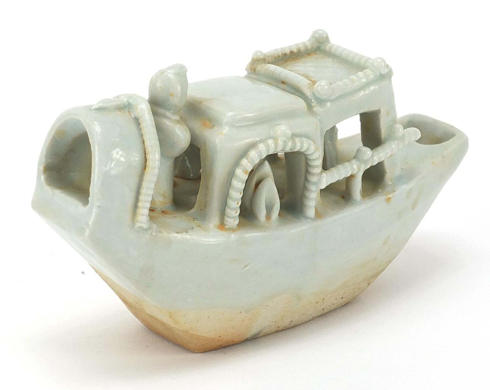 Chinese celadon glaze porcelain model of a junk, 12.5cm in length - Image 2 of 3