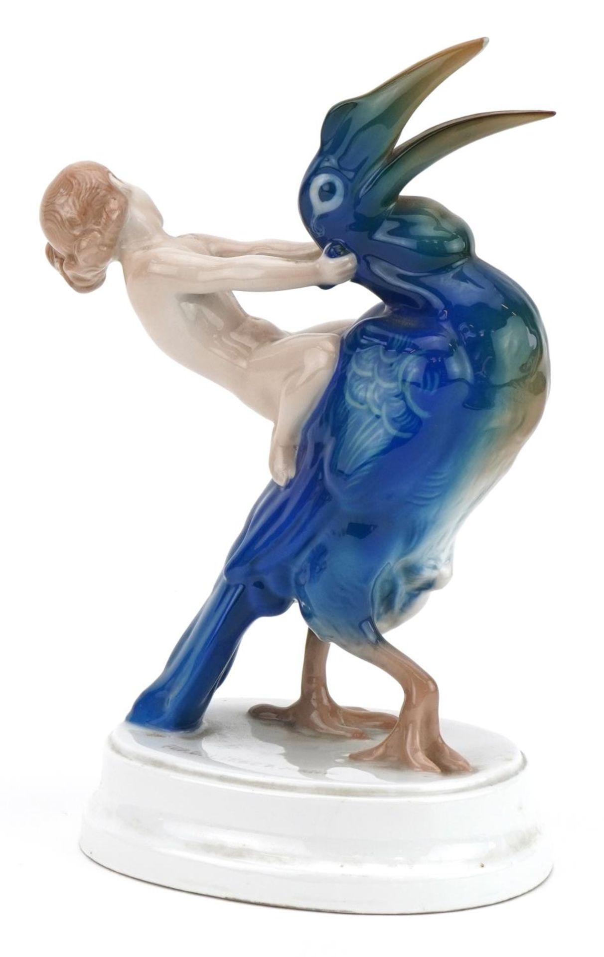 Ferdinand Liebermann for Rosenthal, German porcelain figure group of a nude boy seated on a bird, - Bild 3 aus 8