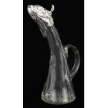 Novelty cut glass and silver plated claret jug in the form of a fish, 24cm high