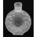 Lalique, French Dahlia frosted glass perfume bottle etched Lalique France to the base, 9cm high