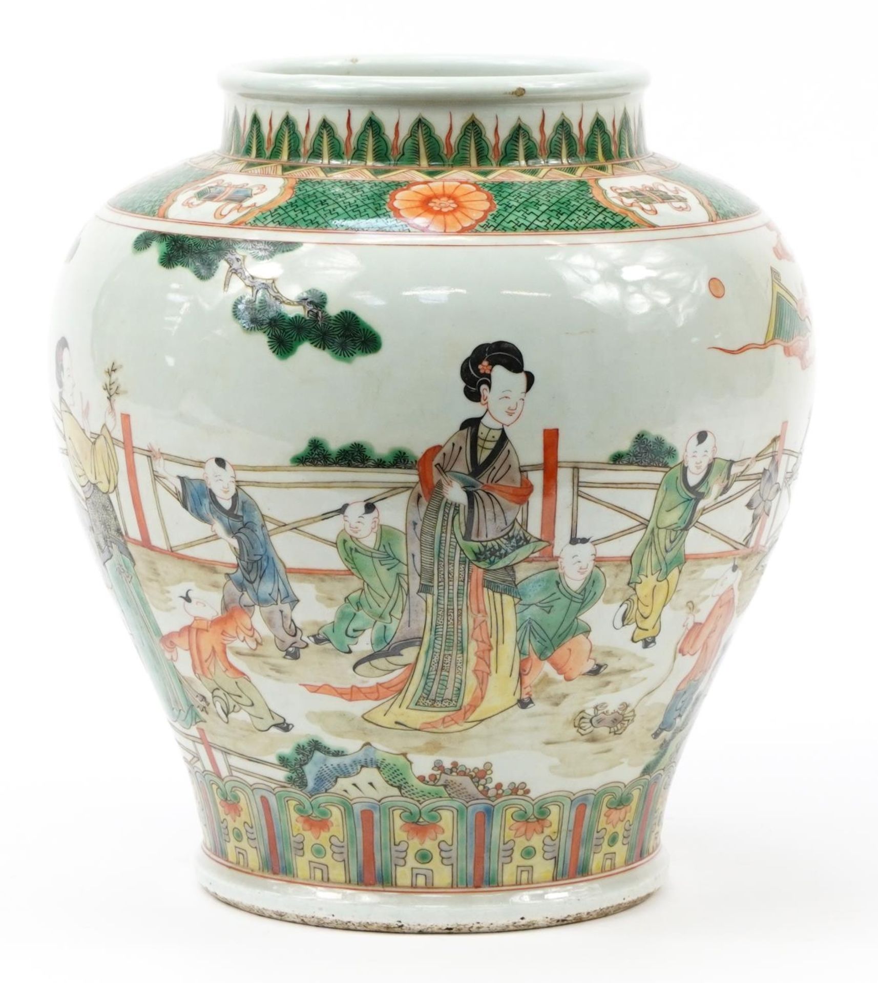 Chinese porcelain baluster jar hand painted in the famille verte palette with mothers and children - Image 4 of 6