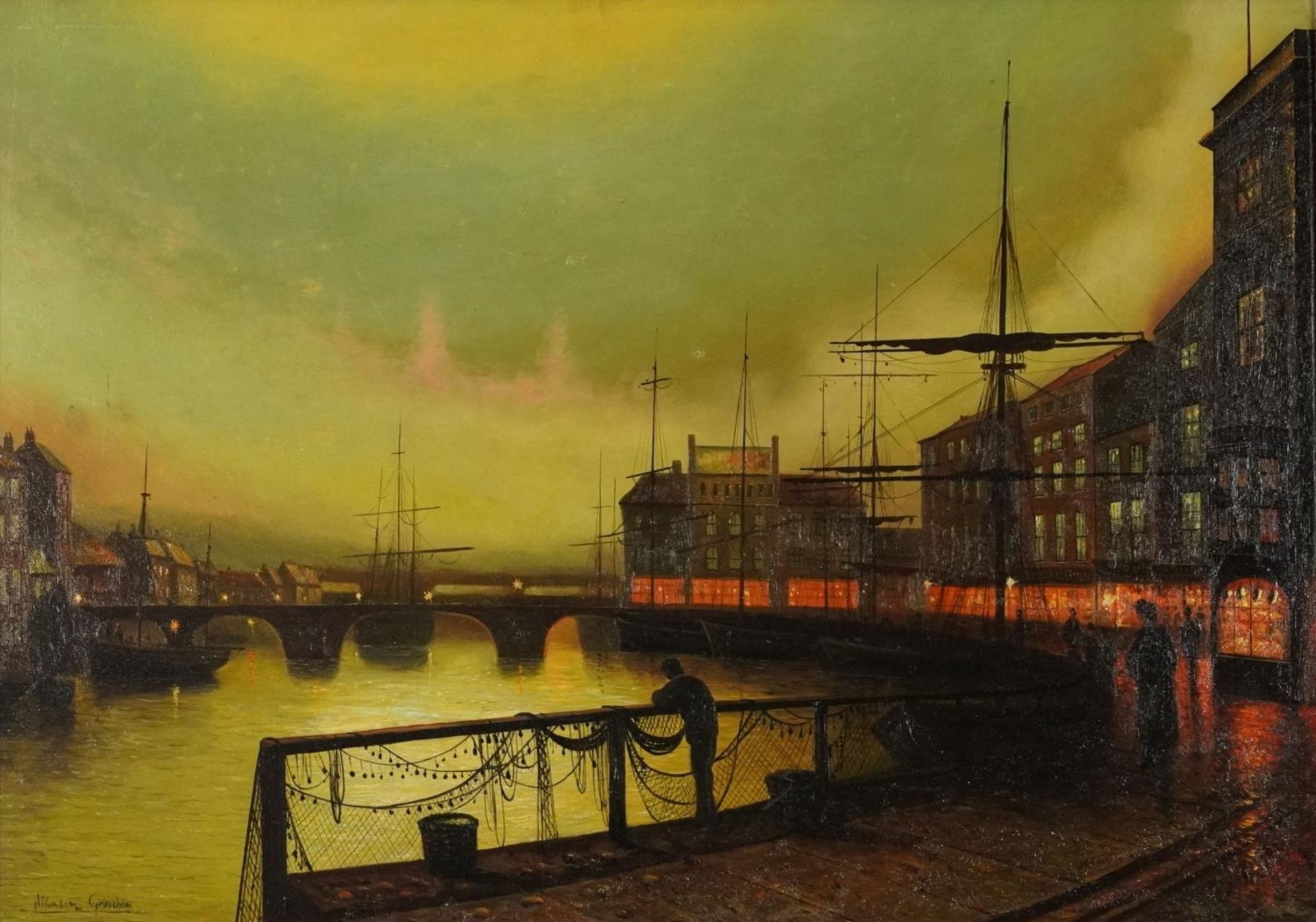 Liverpool dockyard with buildings, oil on board, framed, 76cm x 53cm excluding the frame