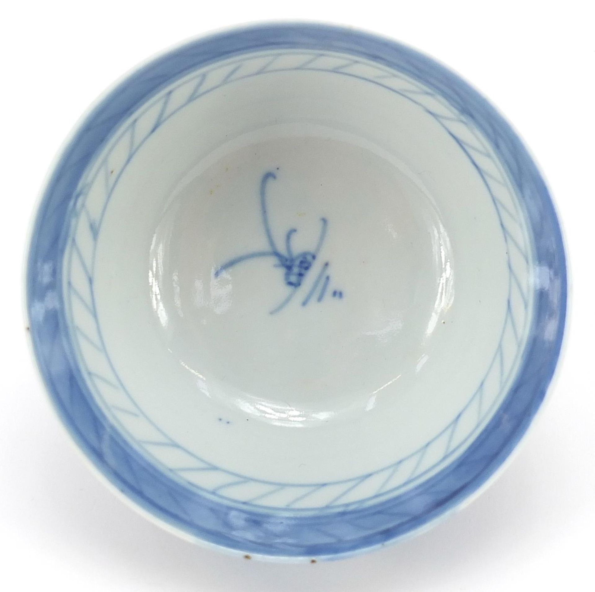 Chinese blue and white porcelain bowl hand painted with a river landscape, 9.5cm in diameter - Image 3 of 4