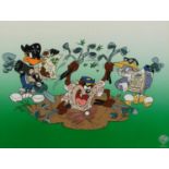 Warner Brothers Looney Tunes figures, Disney sericel, collage silk screen with Amination Art stamp