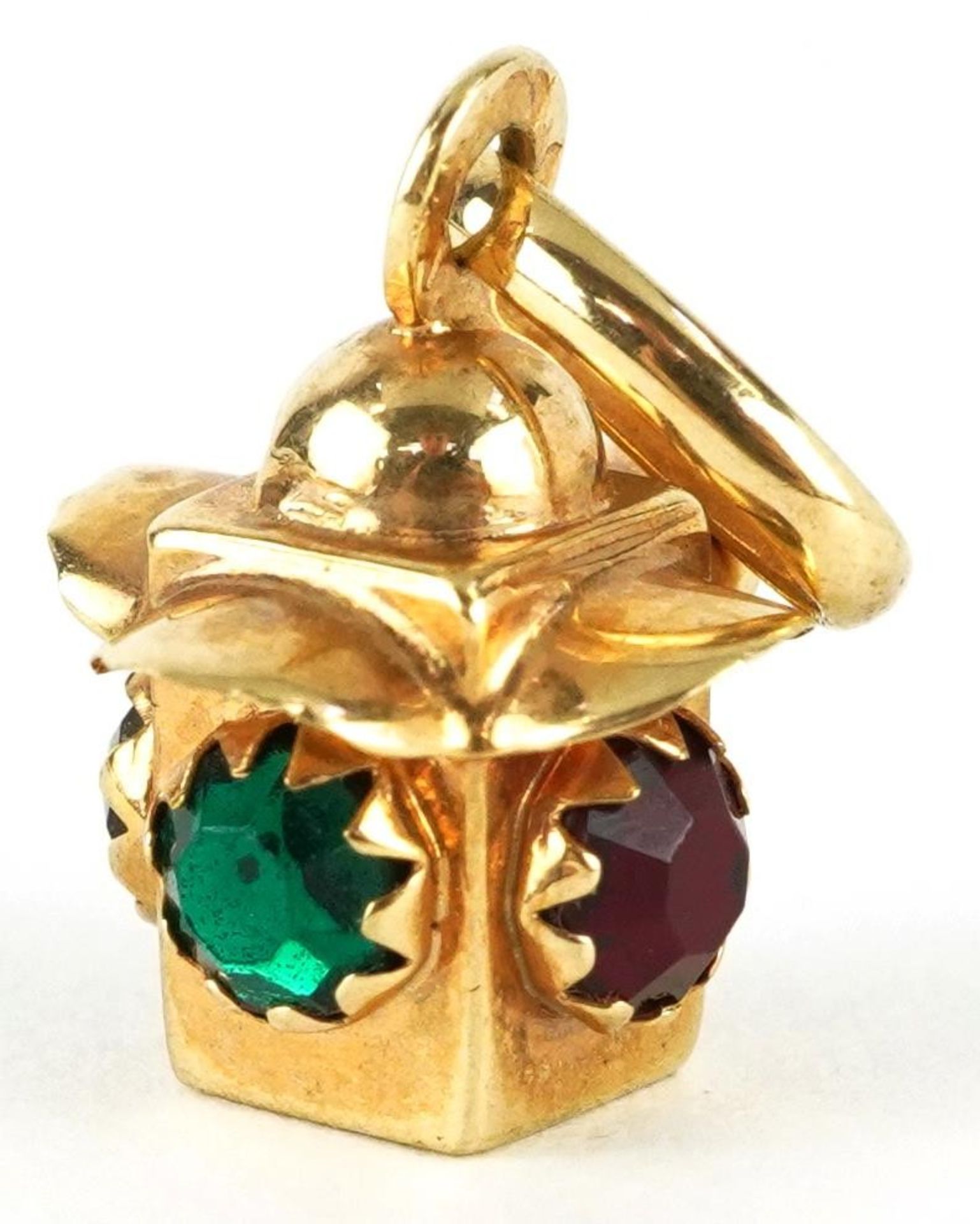 9ct gold lantern charm set with red and green stones, 2.2cm high, 2.0g - Bild 2 aus 4