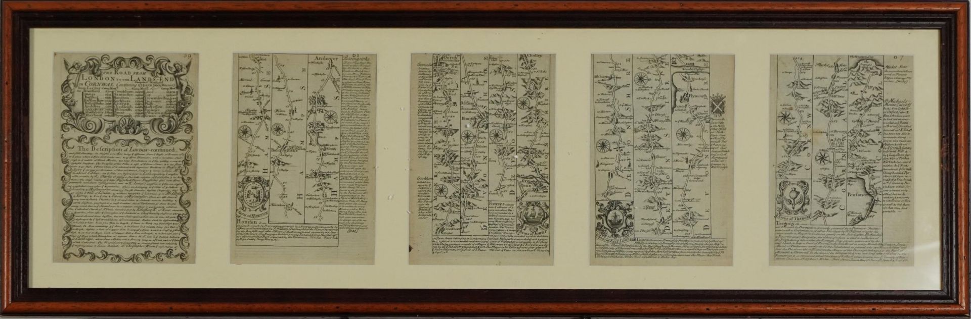 The Road from London to Newhaven and The Road from London to Land's End Cornwall, set of four 18th - Image 2 of 7