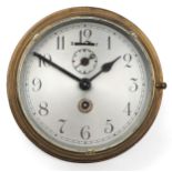 Brass ship's bulkhead design wall clock with silvered dial having Arabic numerals
