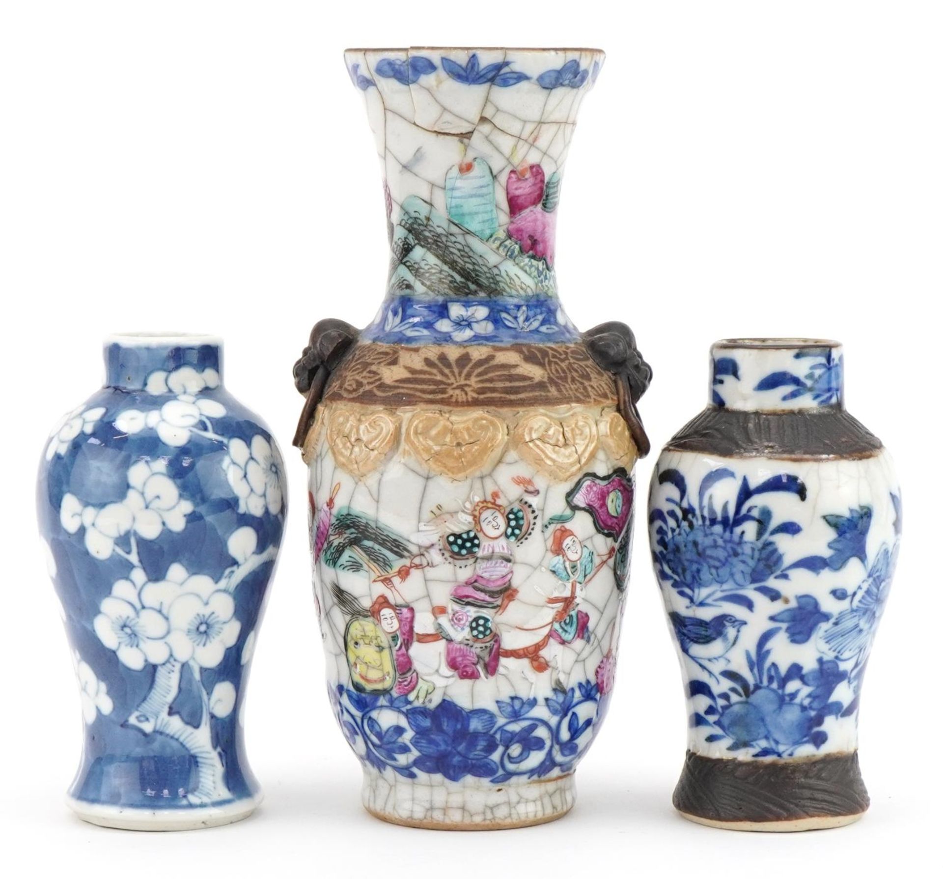 Three Chinese porcelain vases including two baluster examples, one hand painted with prunus flowers, - Image 5 of 12