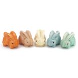 Five art pottery rabbits, possibly Sylvac, each 12cm in length