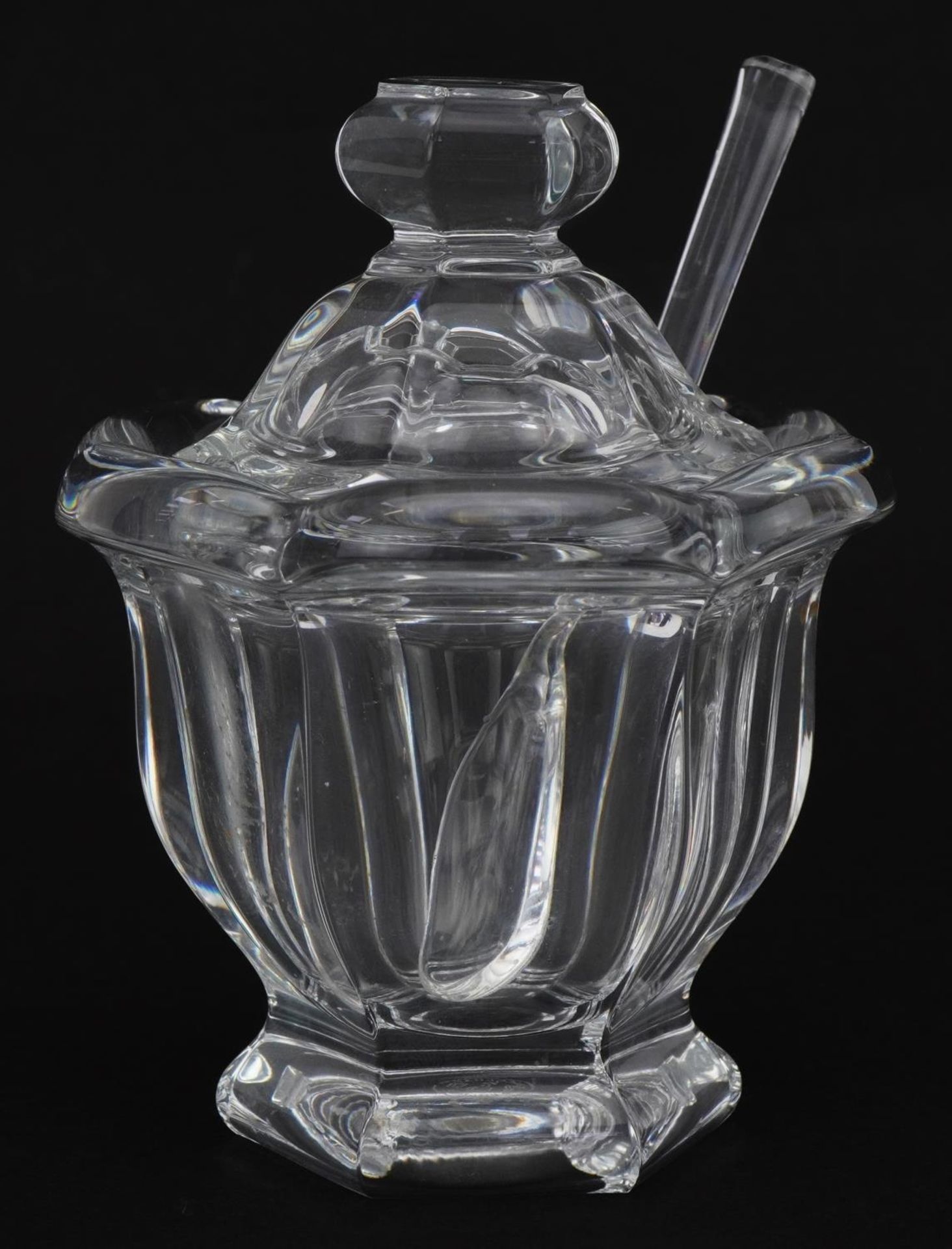 Baccarat, French crystal sauce lidded preserve pot with spoon, 11.5cm high - Image 2 of 8