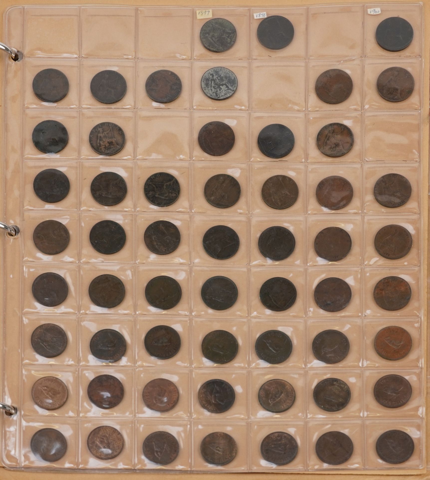 Charles II and later British coinage arranged in an album including farthings and pennies - Image 2 of 9