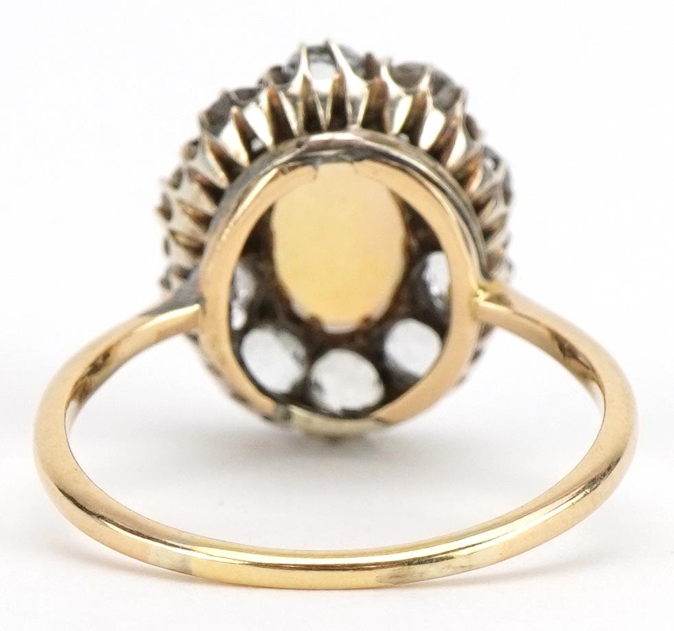 18ct gold cabochon opal and white sapphire cluster ring, the opal approximately 10.3mm x 6.6mm, - Image 2 of 4