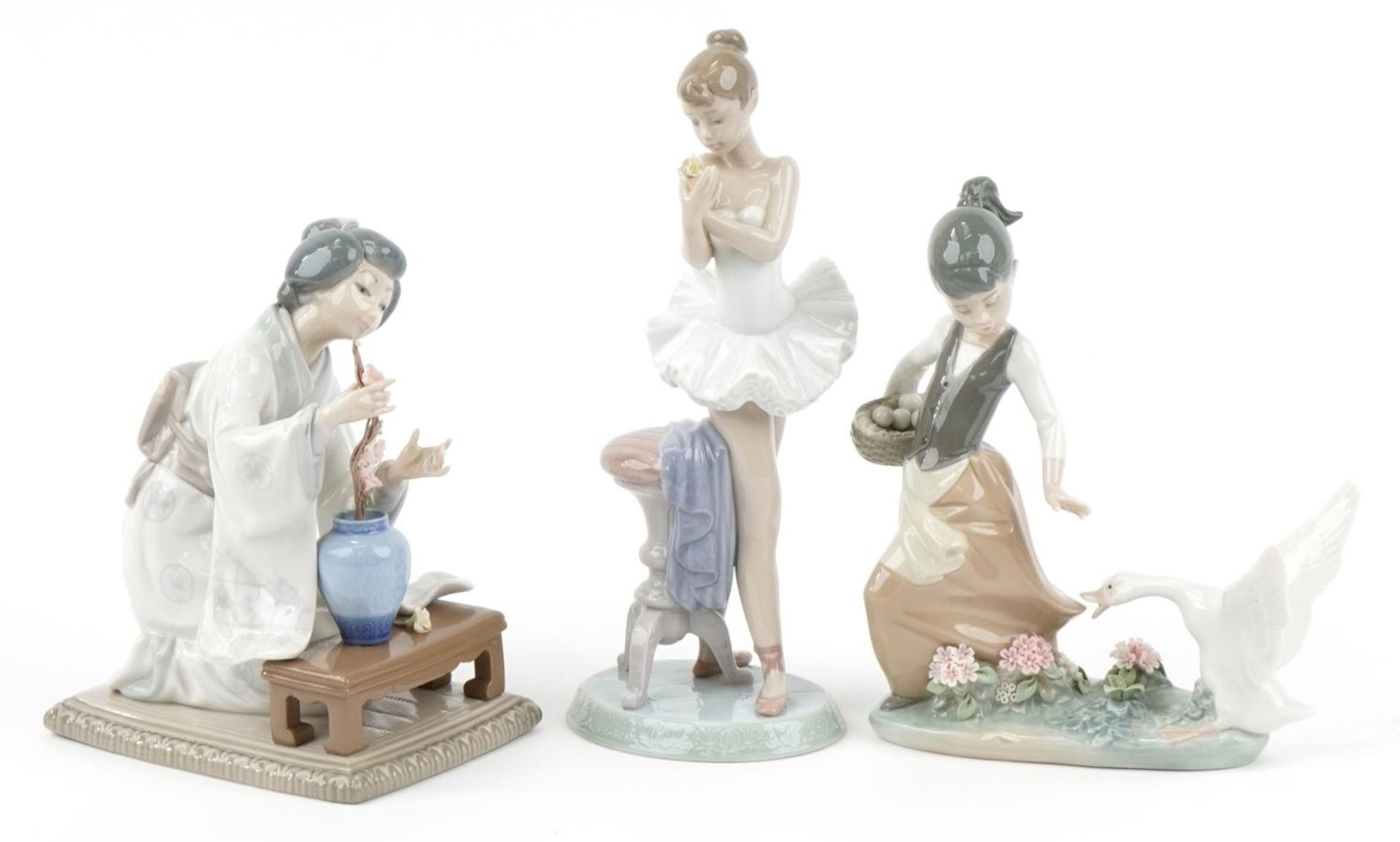 Three Lladro porcelain figurines with boxes including a Geisha girl with a vase of flowers, the - Image 3 of 10