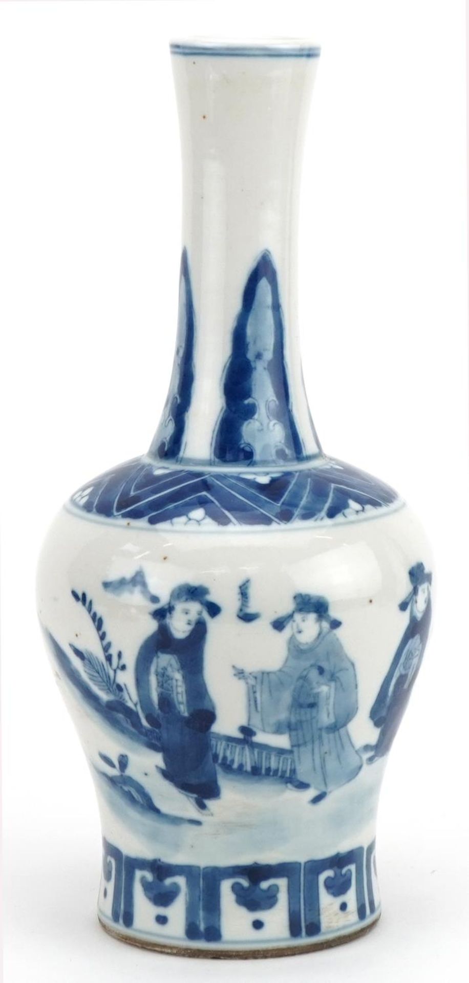 Chinese blue and white porcelain vase hand painted with figures, four figure character marks to