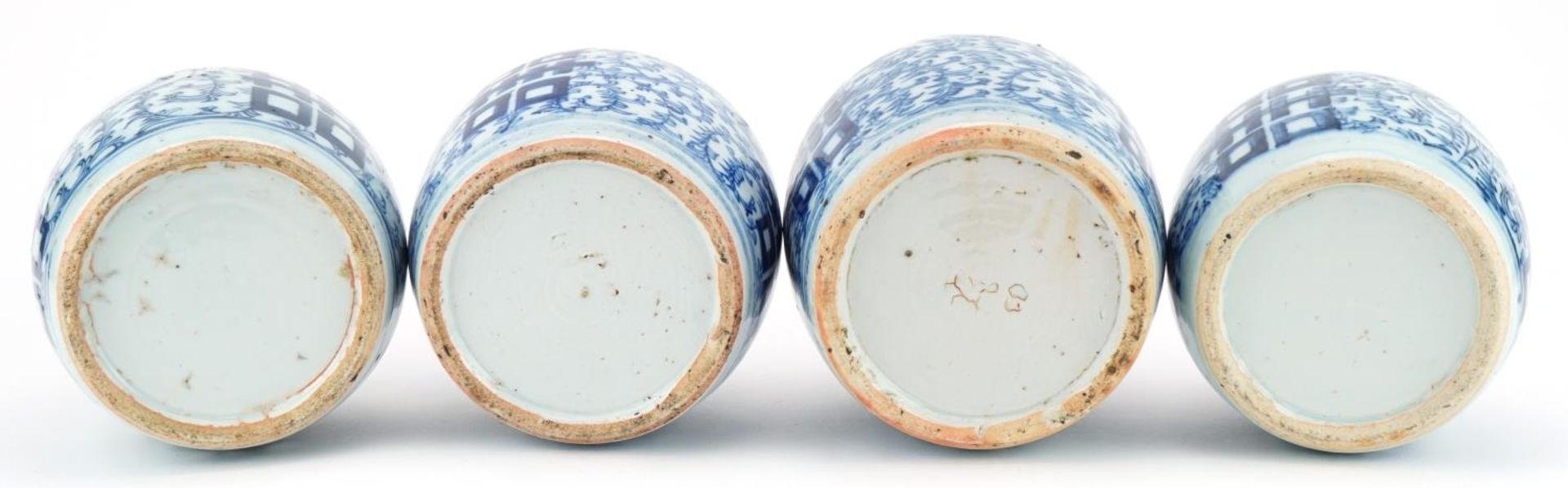 Four Chinese blue and white porcelain ginger jars, one with lid, each hand painted with flowers, the - Image 11 of 12