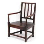 Antique oak open armchair, 90cm high