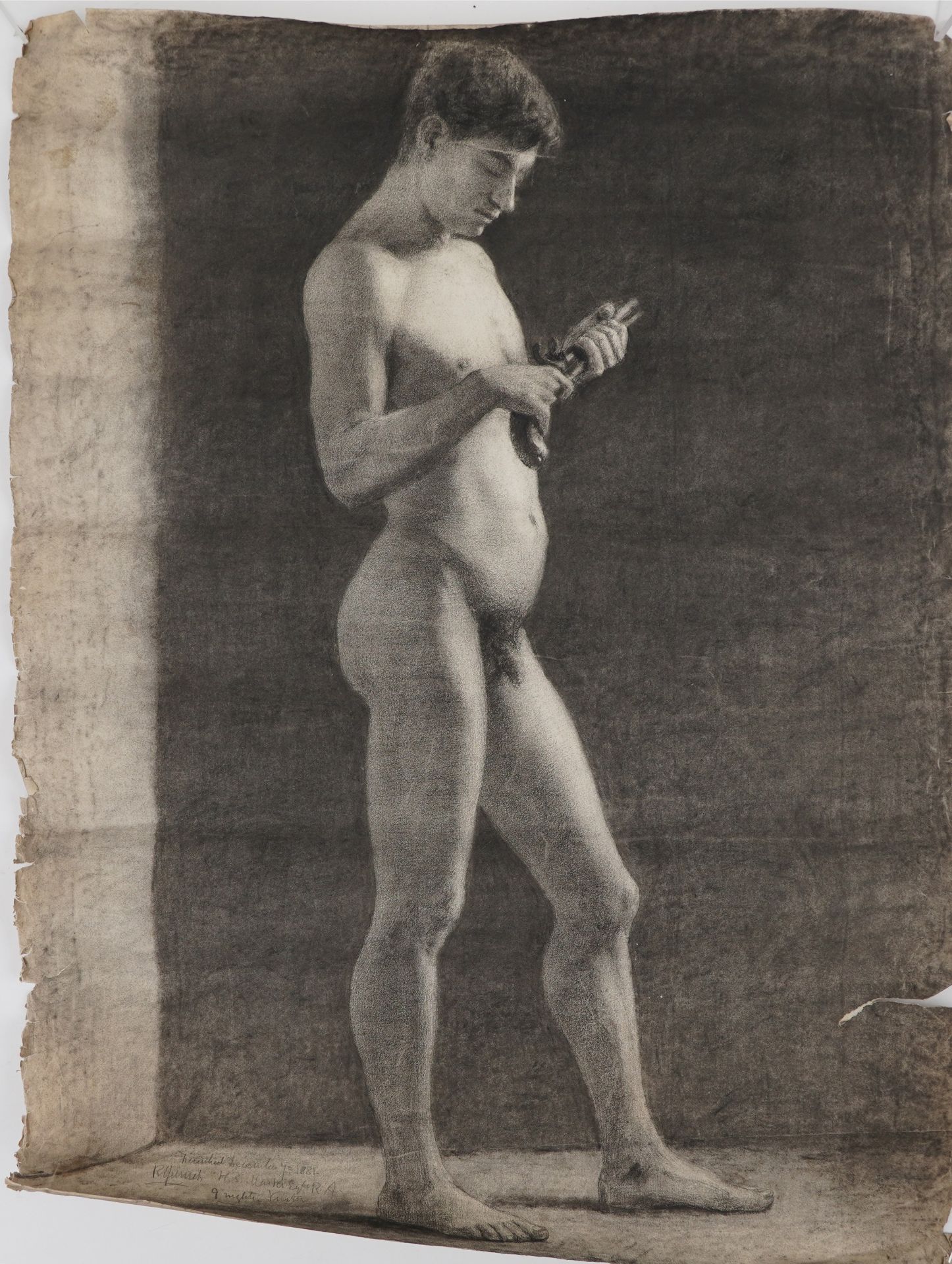 Full length studies of nude males, one wearing a Grecian robe and a head and shoulders portrait of a - Bild 7 aus 12