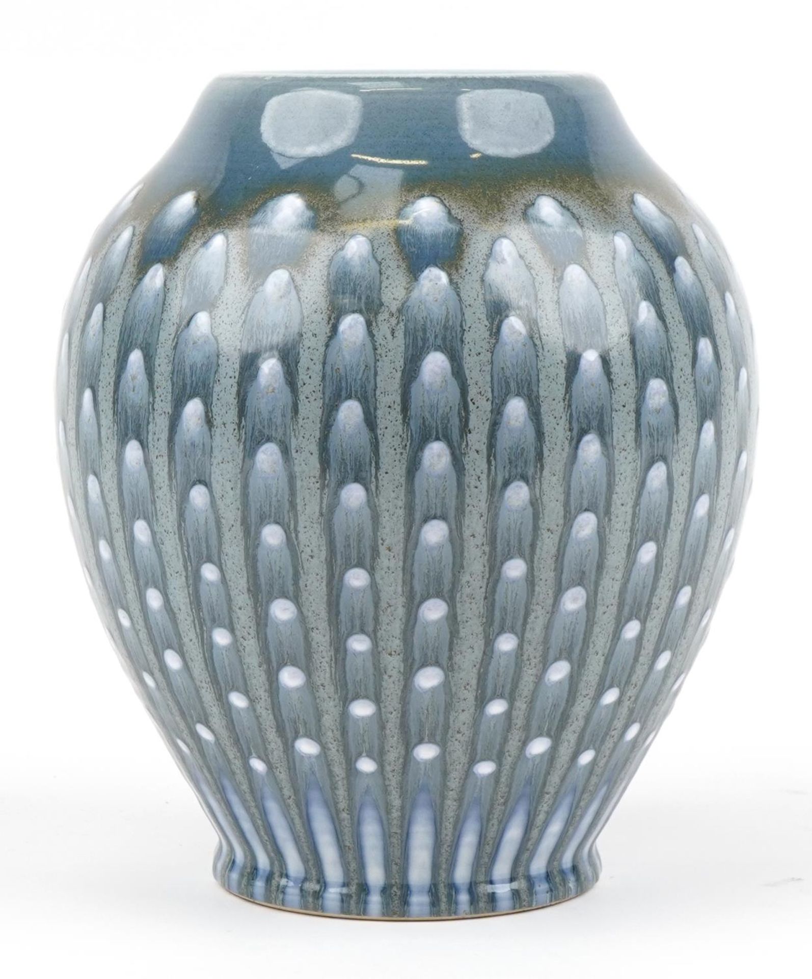 Pilkington's Royal Lancastrian vase having a mottled blue dripping glaze, impressed V3 to the