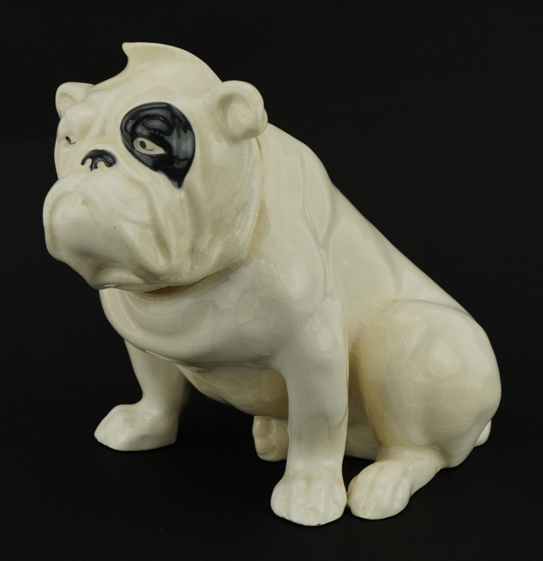 Bols crackle glaze pottery decanter in the form of a Bulldog, 22cm in length - Image 4 of 6