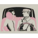 Sarah Young - Art Deco female and gentleman driving a car, mixed media, mounted, framed and