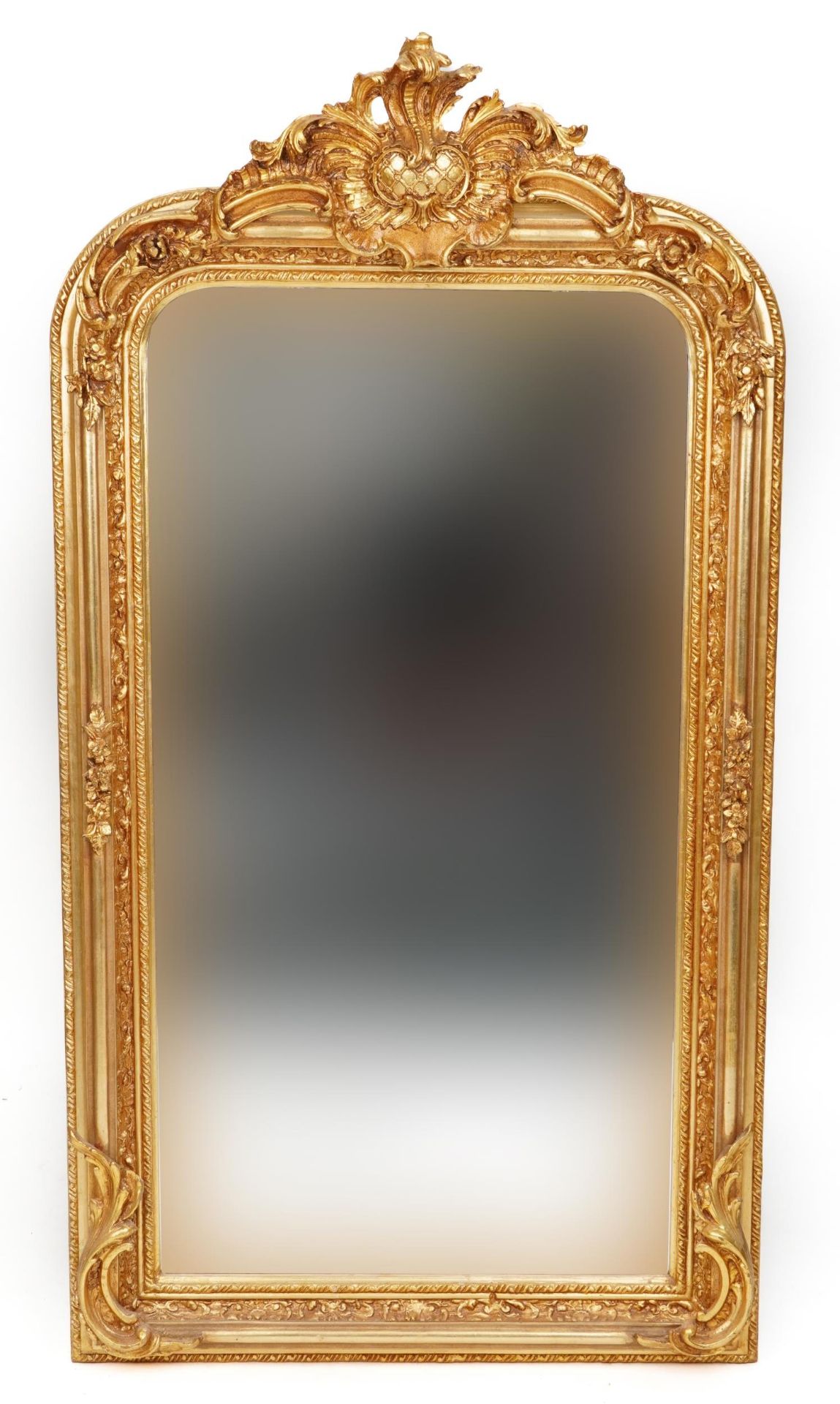 Large ornate gilt framed wall mirror with bevelled glass 158cm high x 84cm wide