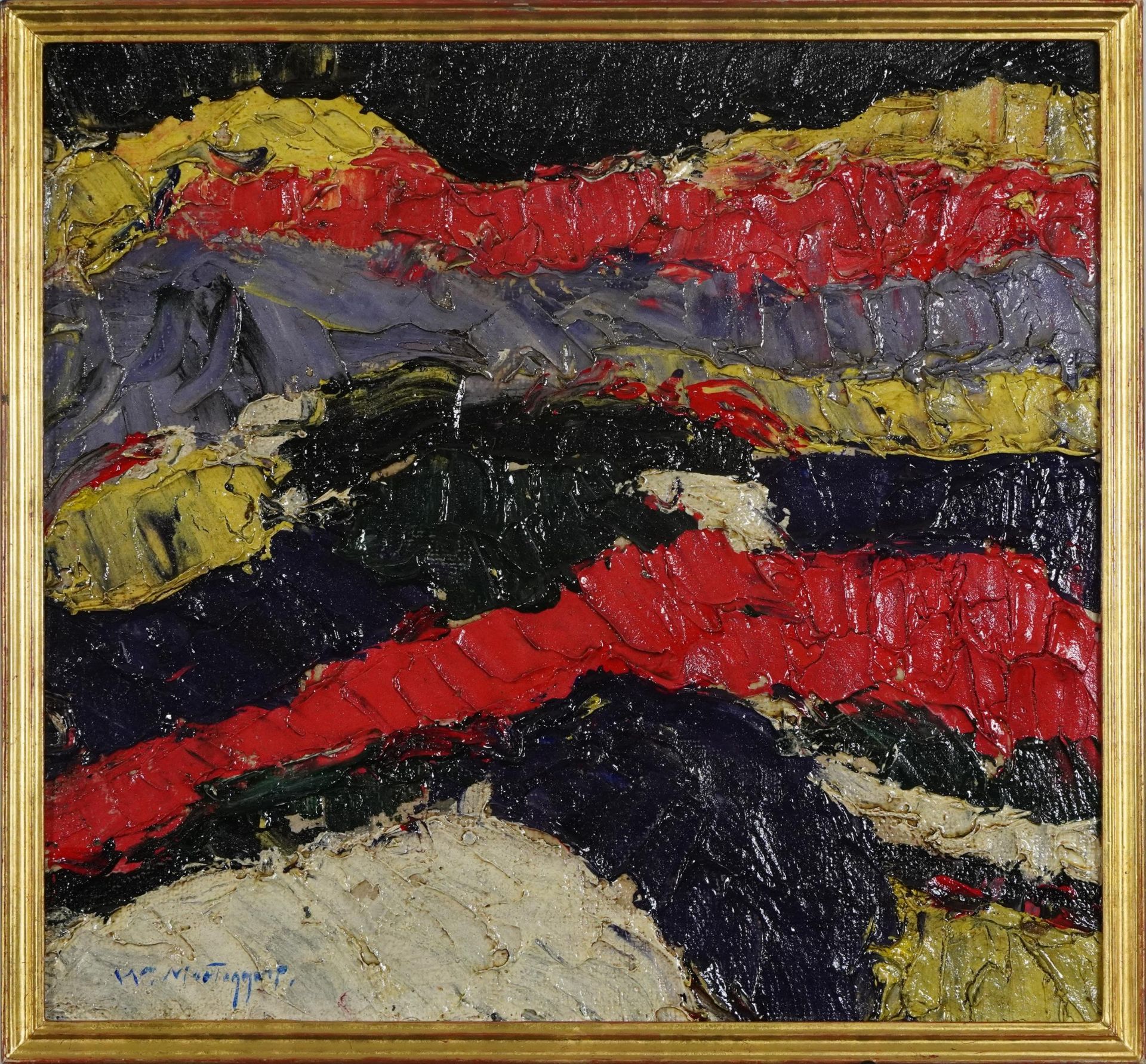 Abstract composition, impasto oil on board, label verso, framed, 39cm x 36cm excluding the frame - Bild 2 aus 4