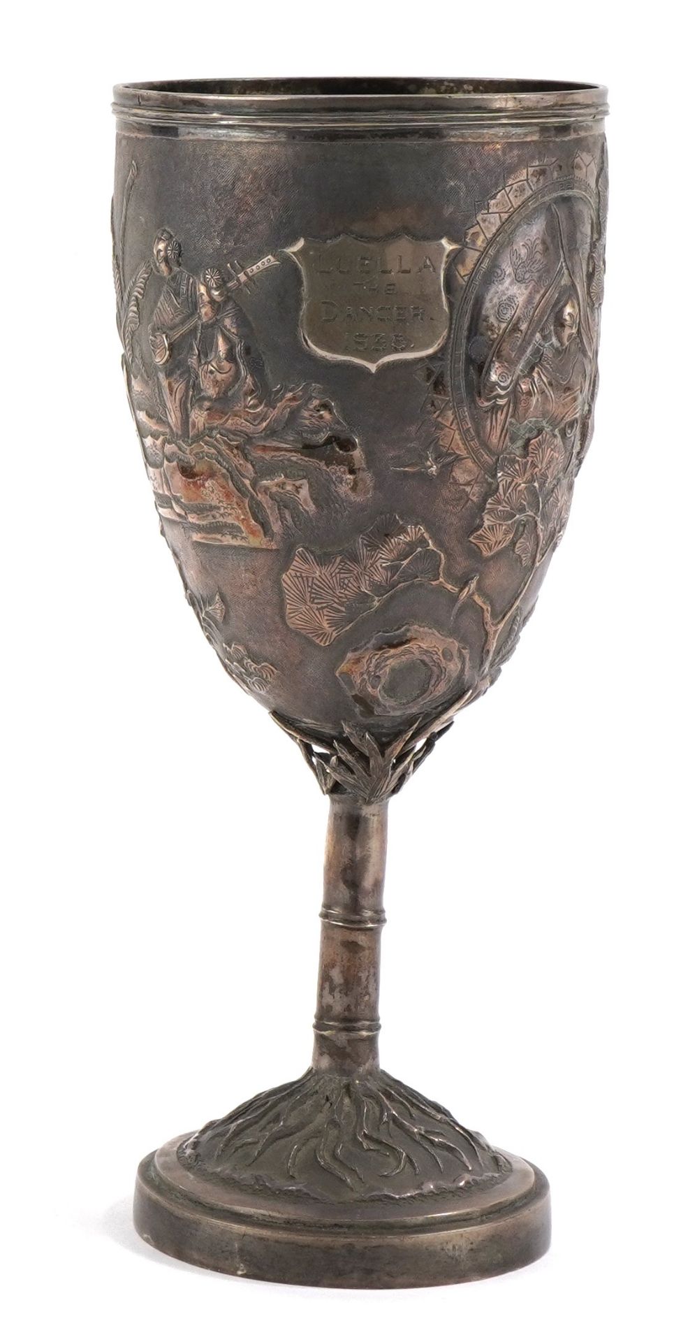 Chinese silver goblet embossed with figures and musicians in a courtyard, 19cm high, 229.4g - Bild 2 aus 14