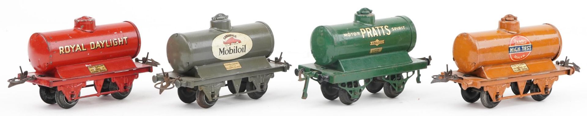 Four Hornby O gauge tinplate model railway advertising tankers comprising Pratt's Motor Spirit, - Image 4 of 5