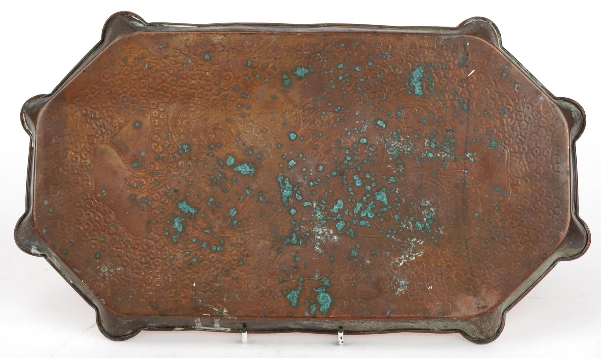 Art Nouveau copper tray engraved with stylised motifs, 48cm wide - Image 3 of 4