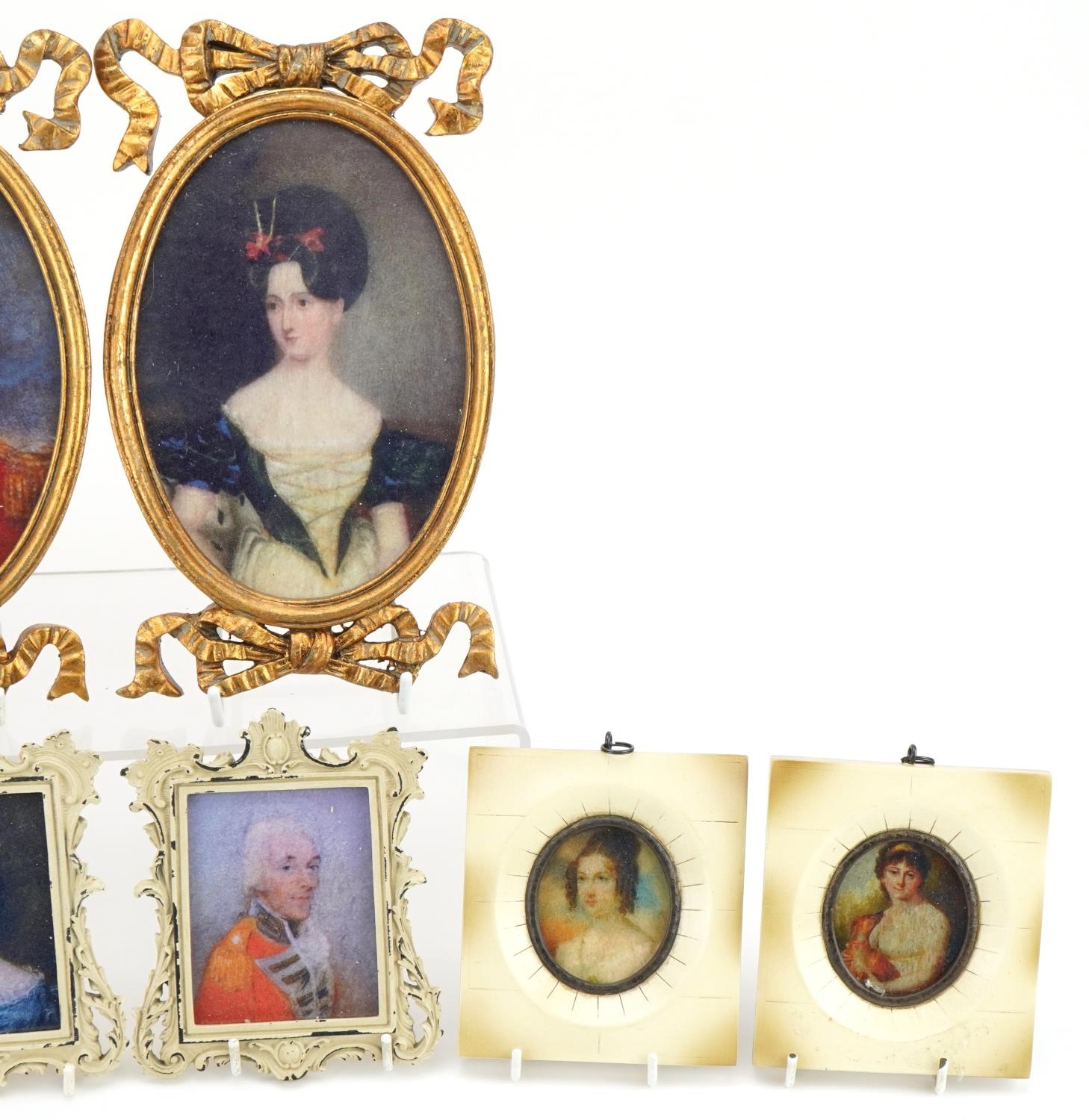 Four pairs of portrait miniatures including gentleman wearing military dress, the largest overall - Image 3 of 5