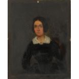 Half length portrait of a female wearing a black dress, possibly mourning, mid 19th century oil on
