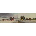 Phillip Henry Rideout - Coaching scenes, pair of British oils, mounted, framed and glazed, each 21cm
