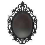 French style black framed wall hanging mirror, 84cm x 60cm