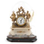 19th century gilt metal and onyx figural mantle clock with circular enamelled dial having Roman