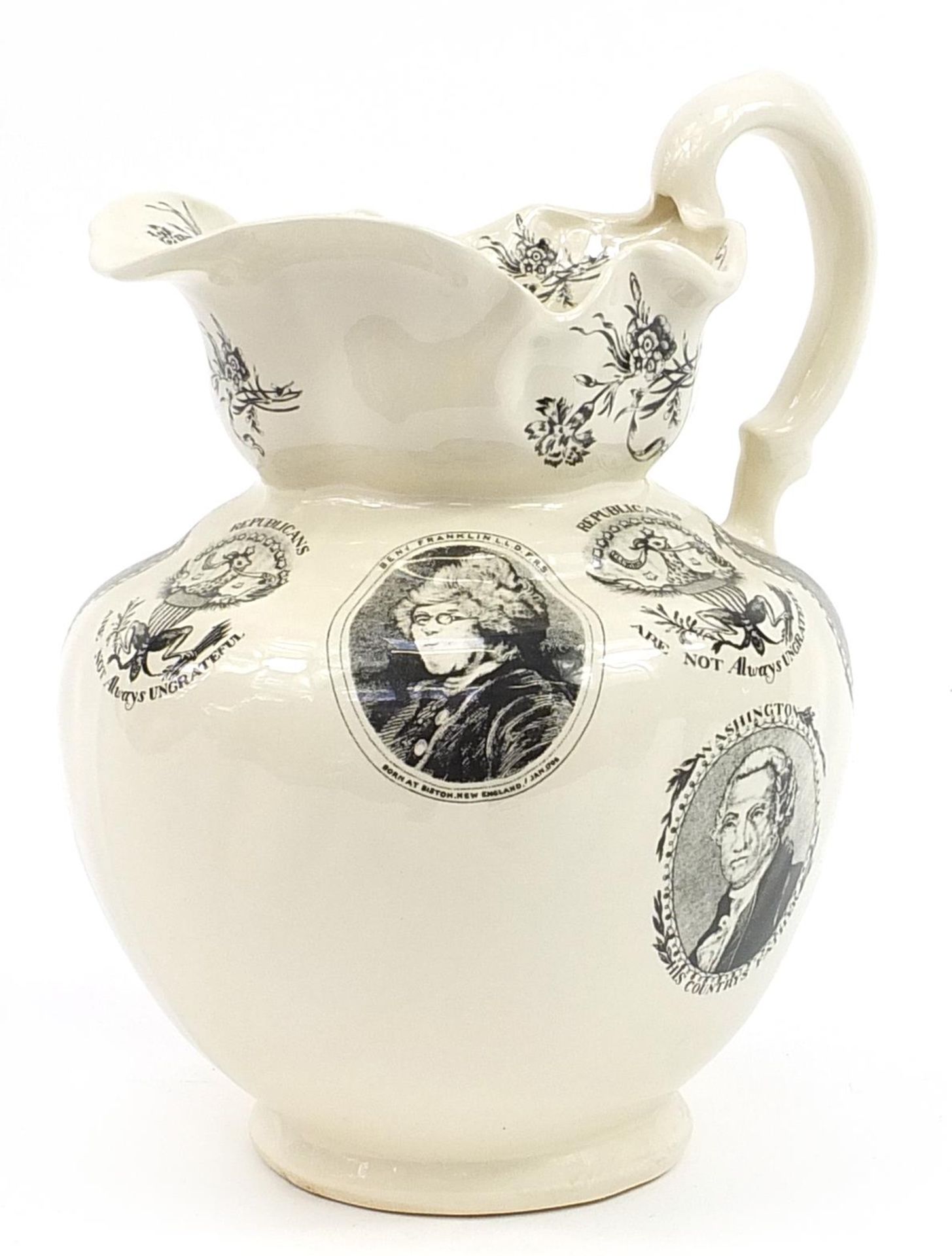 Staffordshire ironstone jug commemorating American Presidents, inscribed Republicans are not