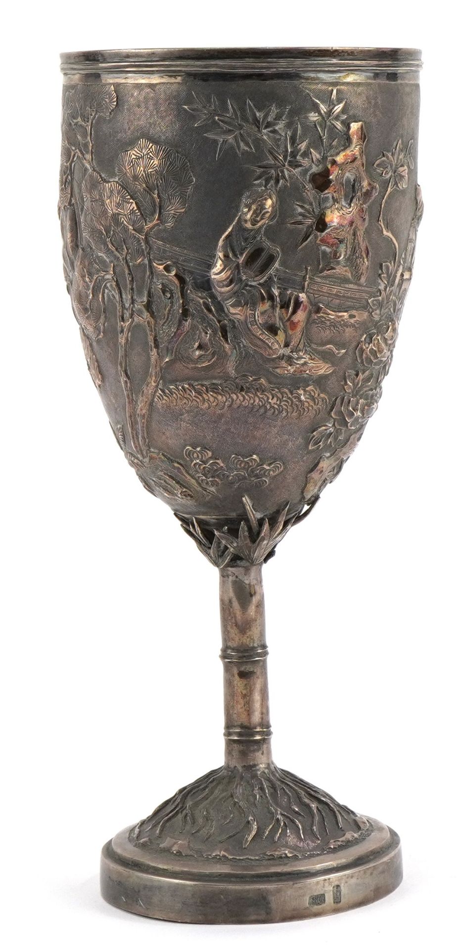 Chinese silver goblet embossed with figures and musicians in a courtyard, 19cm high, 229.4g - Bild 6 aus 14