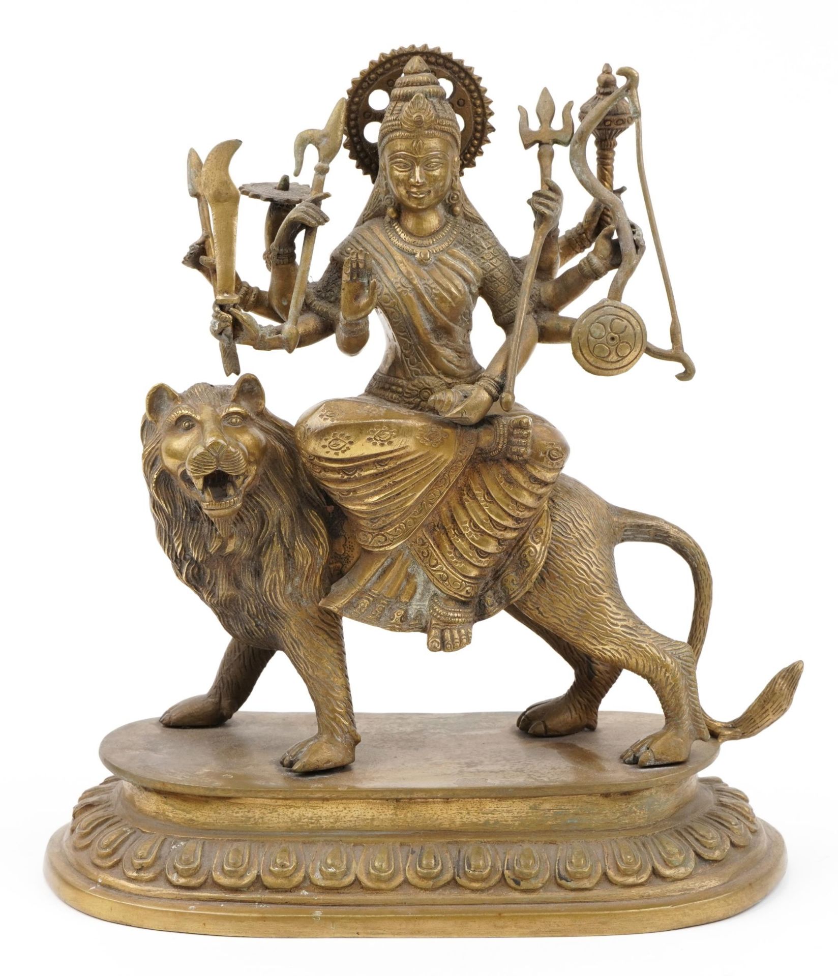 Indian patinated bronze figure of Durga on lion back, 36cm high - Image 2 of 6