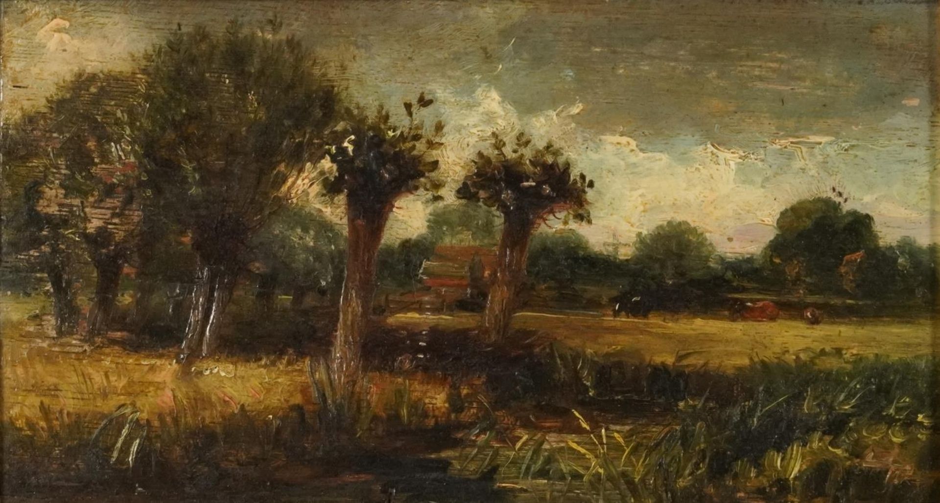 Cattle grazing in a landscape, oil on wood panel, indistinctly inscribed in ink verso, mounted and