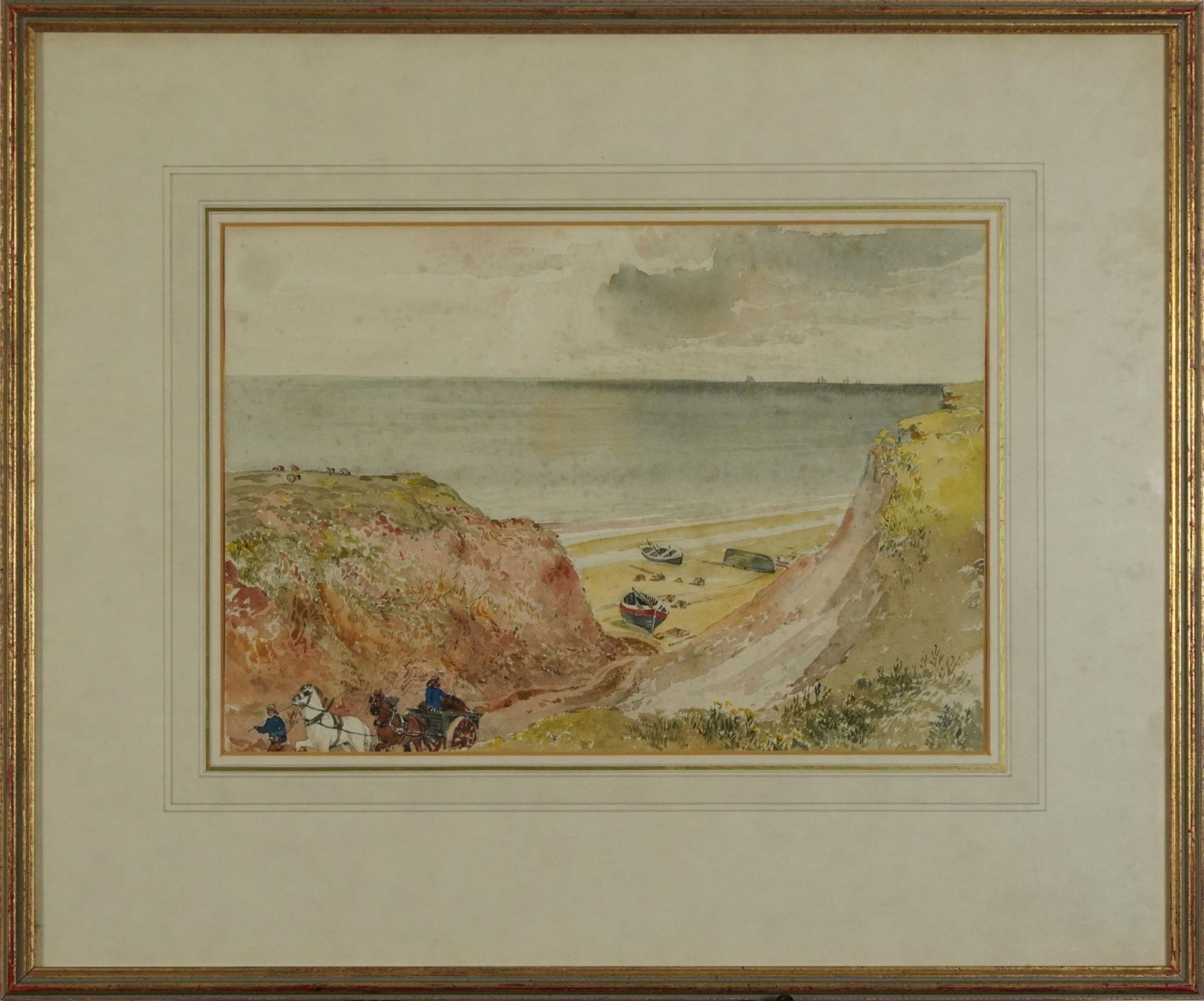 Samuel Lucas - Smugglers at Cromer, Norfolk, 19th century watercolour, The Fine Arts Society label - Image 2 of 4