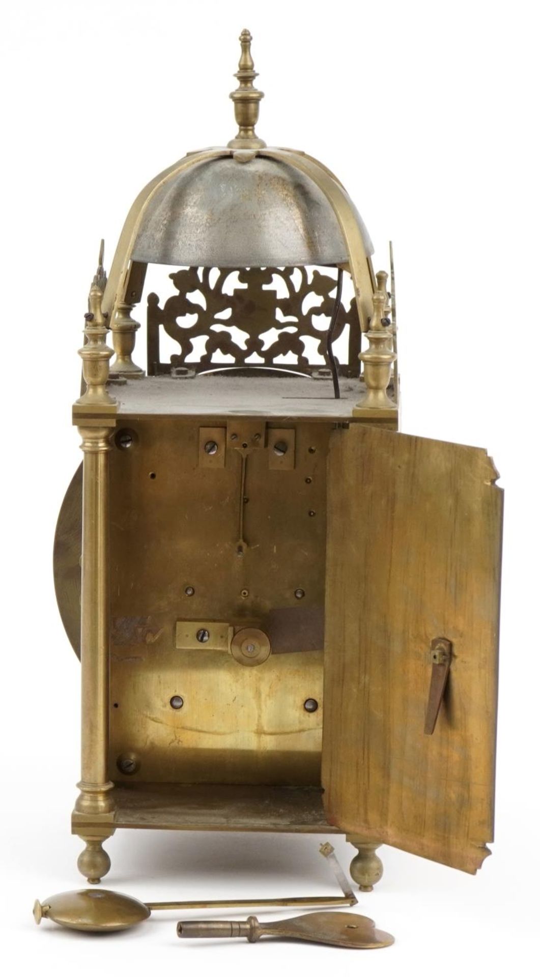 18th century style brass lantern clock with twin fusee movement and circular chapter ring having - Image 8 of 8