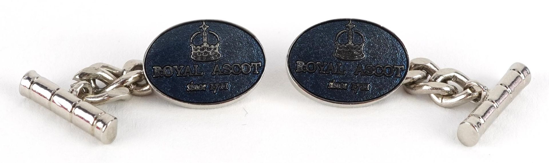 Pair of white metal Royal Ascot cufflinks with box, 1.6cm wide - Bild 2 aus 4