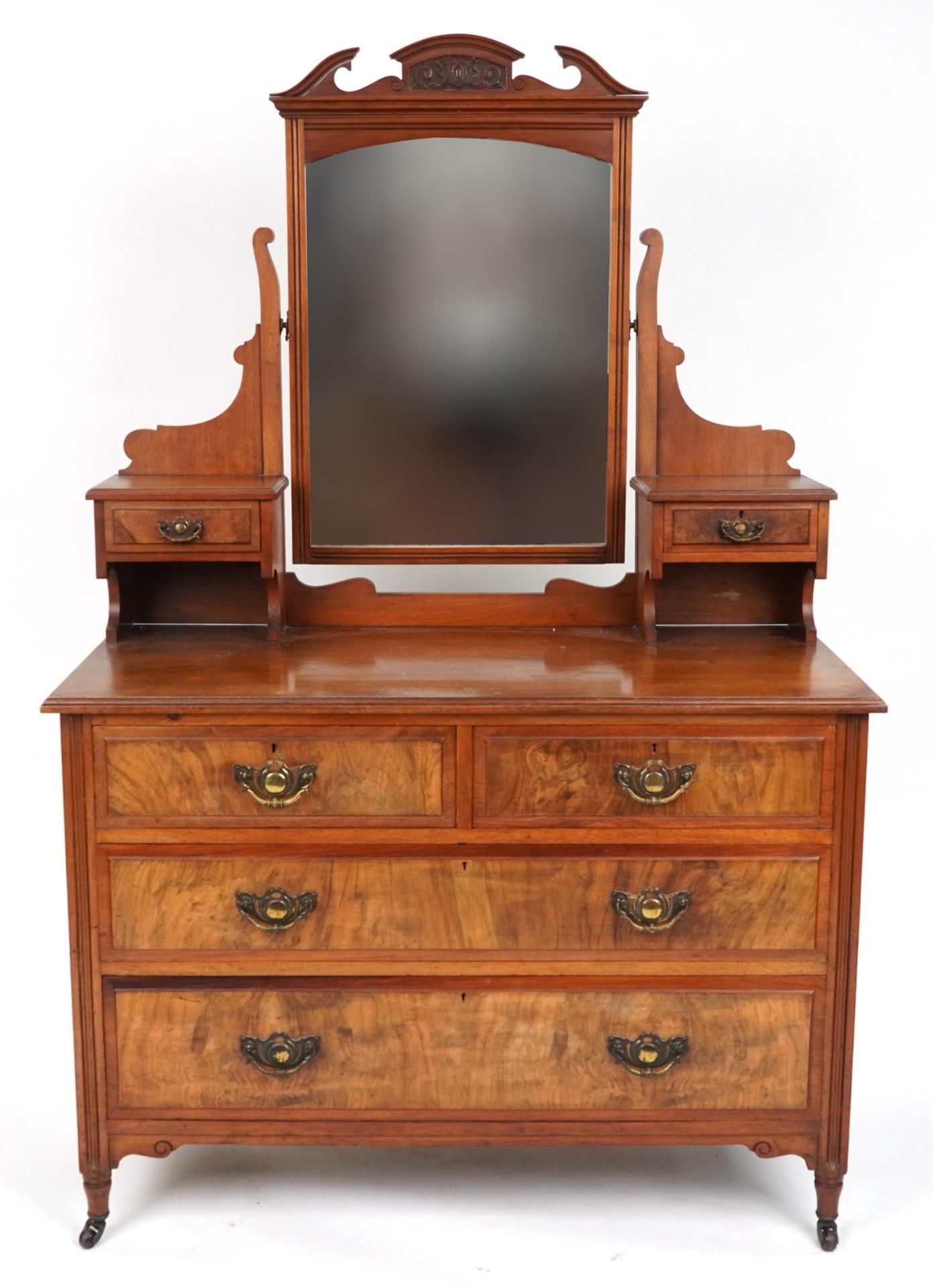 Carved mahogany and walnut four drawer dressing chest with mirrored back, 162cm H x 106cm W x 50cm D - Bild 2 aus 4