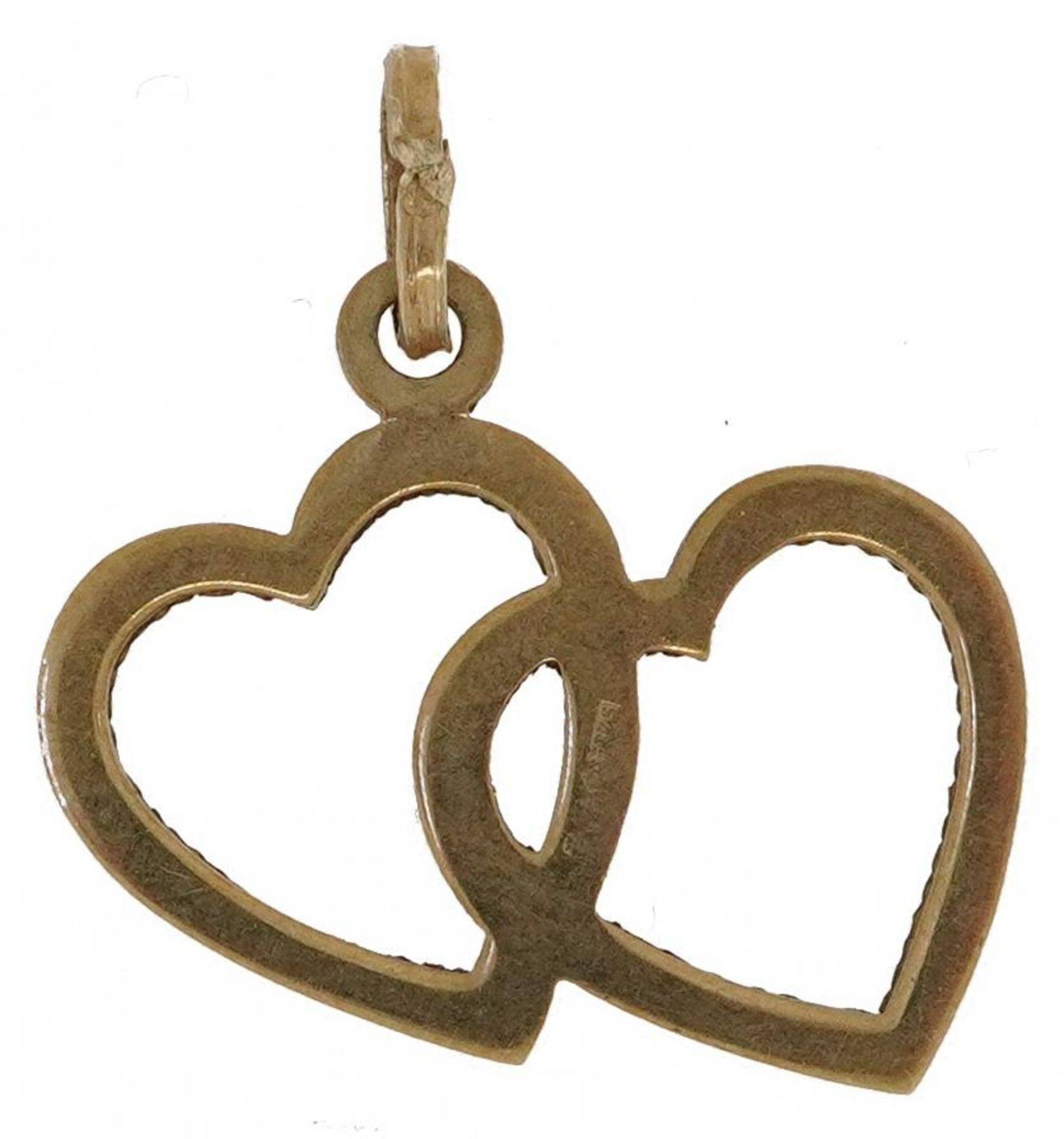 9ct gold double love heart pendant with engine turned decoration, 2.7cm high, 1.0g - Bild 2 aus 2