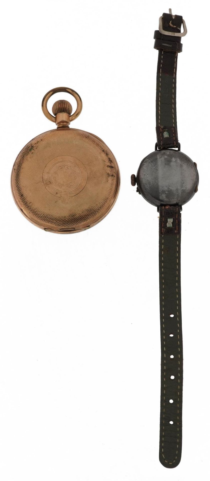 Gentlemen's military interest trench watch with enamelled dial and yellow metal American Amrok - Image 3 of 5