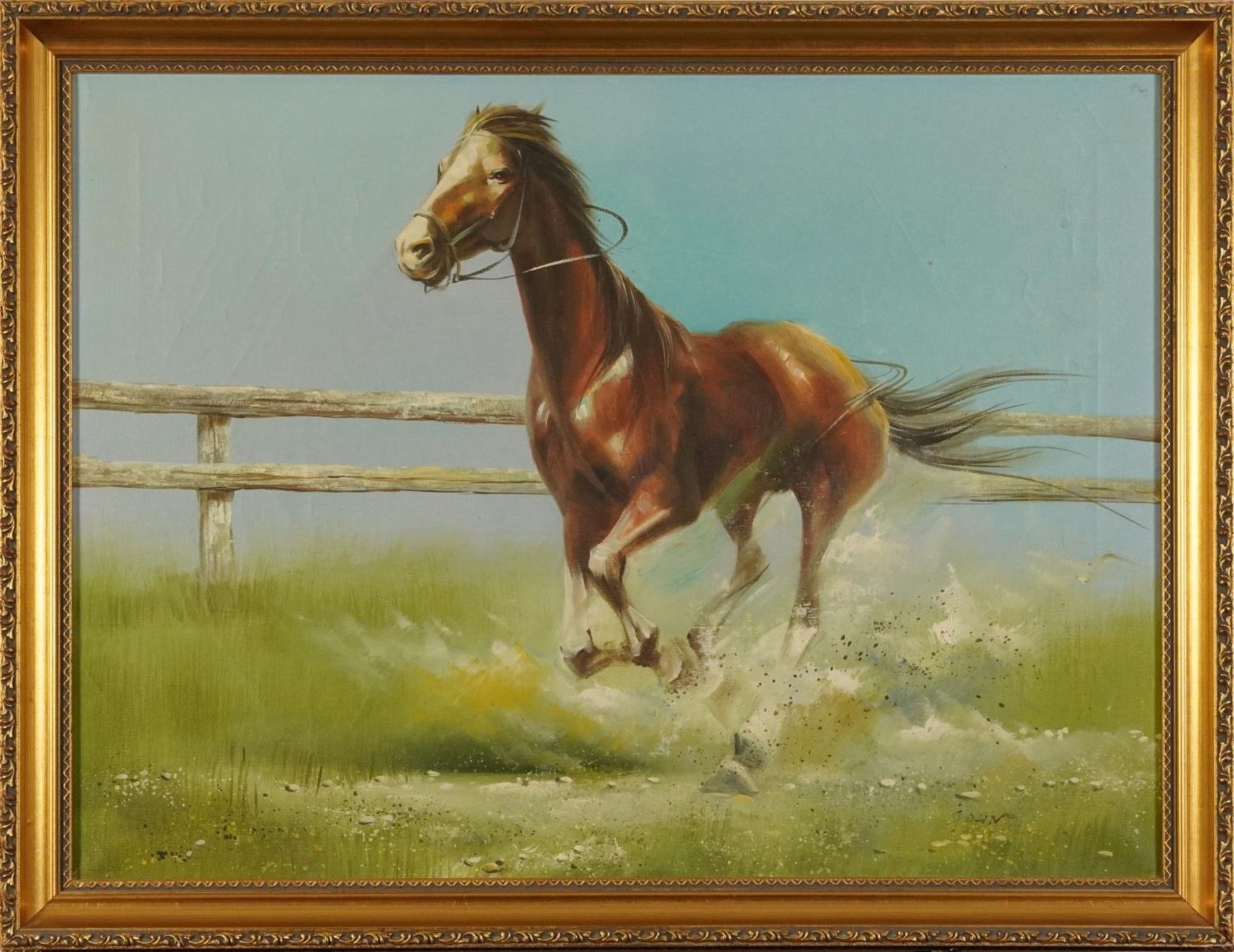 Study of a galloping horse, equestrian interest oil on canvas, indistinctly signed, possibly John, - Image 3 of 8