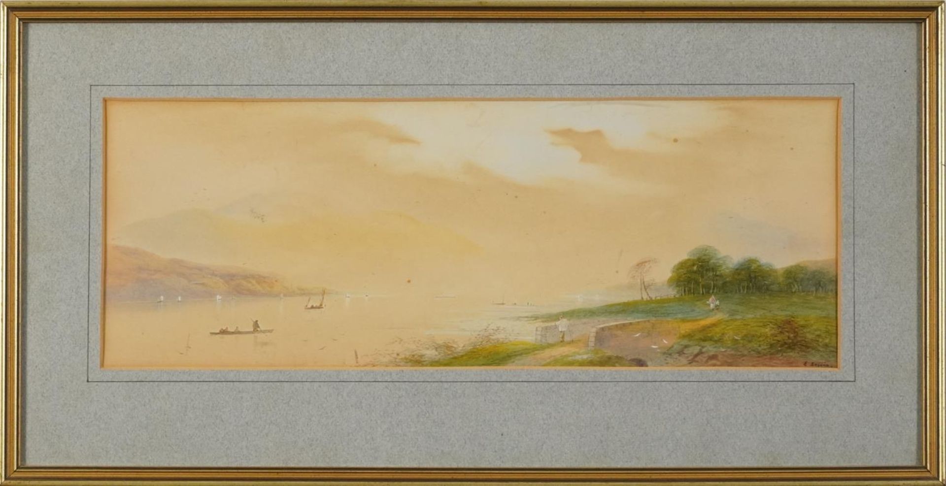 E Lewis - Mountainous river landscapes with figures and boats, pair of 19th century heightened - Bild 7 aus 9