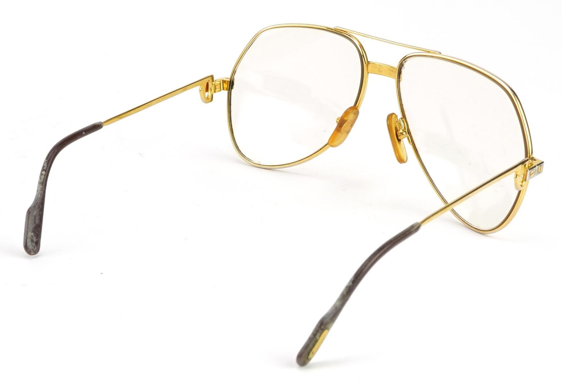 Pair of vintage Must de Cartier spectacles with fitted case numbered 5914, 14.5cm wide - Image 5 of 8